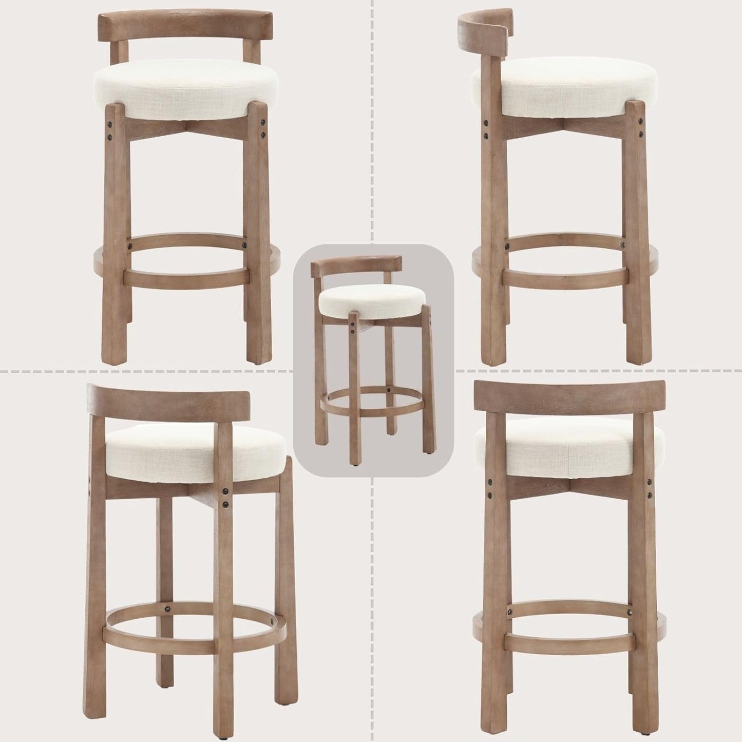 Oaklyn 31" Armless Wood Bar Stool with Linen Cushion – Set of 2