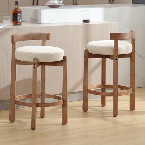 Oaklyn 31" Armless Wood Bar Stool with Linen Cushion – Set of 2