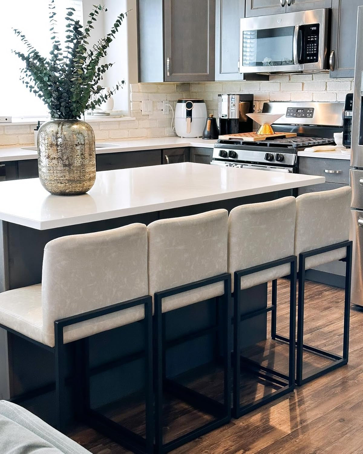 VertaSet 37" Modern Faux Leather Counter Height Bar Stools – Set of 4