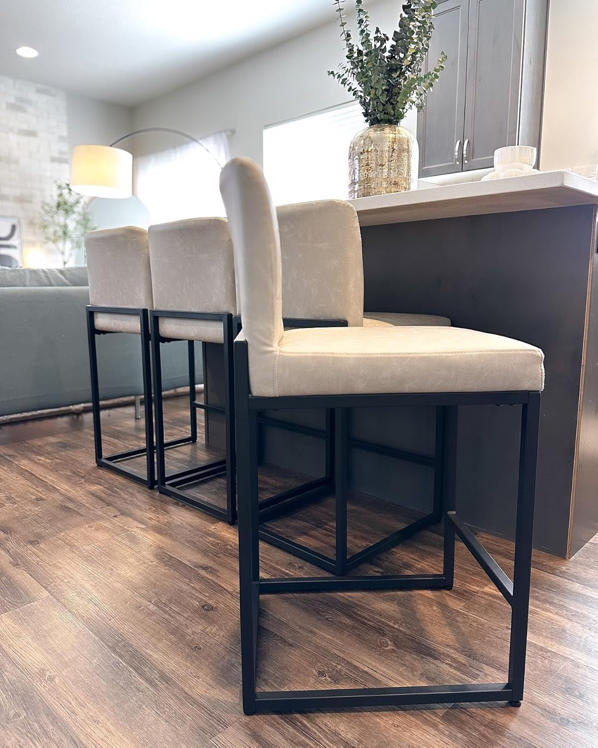 VertaSet 37" Modern Faux Leather Counter Height Bar Stools – Set of 4