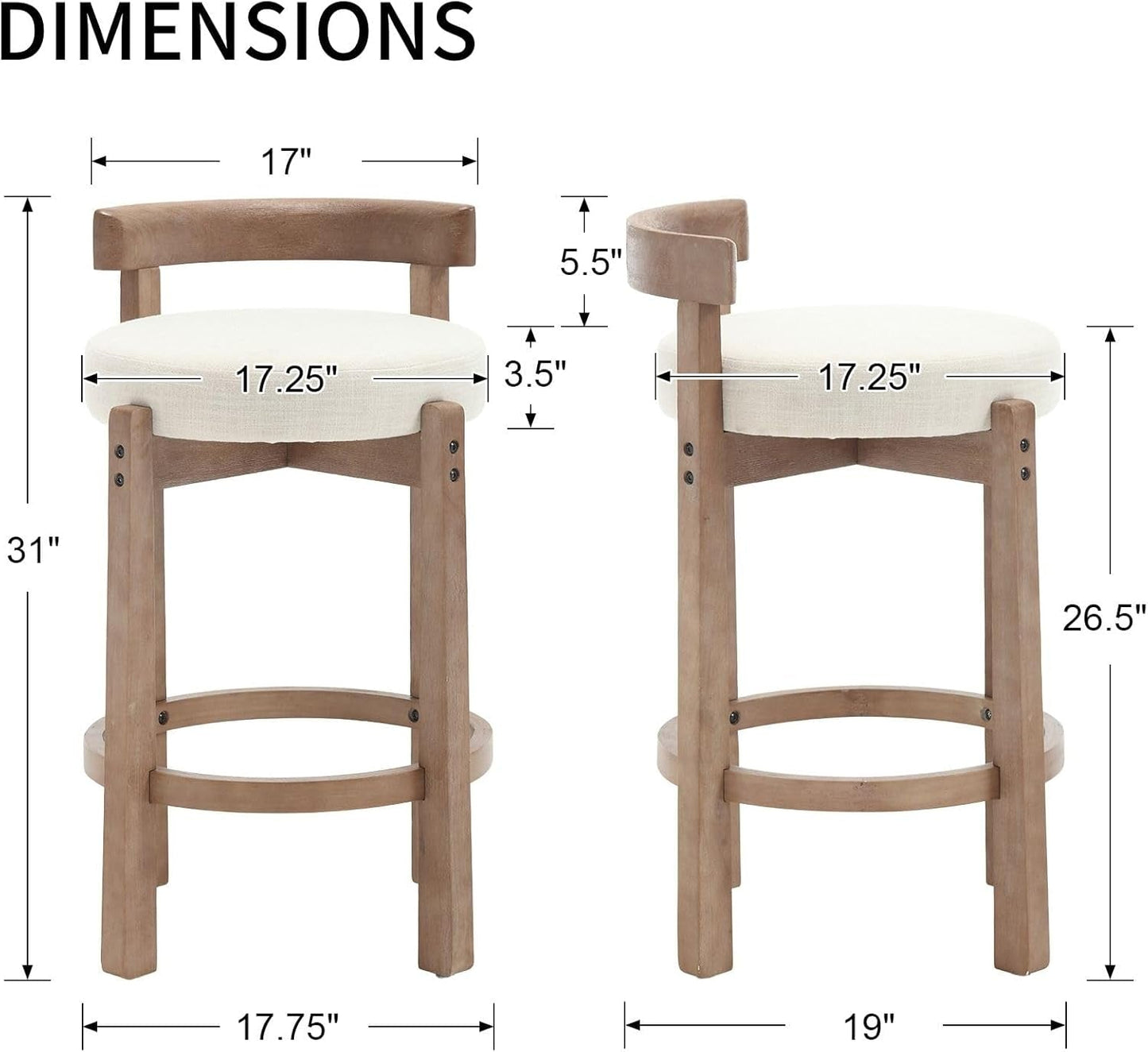 Oaklyn 31" Armless Wood Bar Stool with Linen Cushion – Set of 2