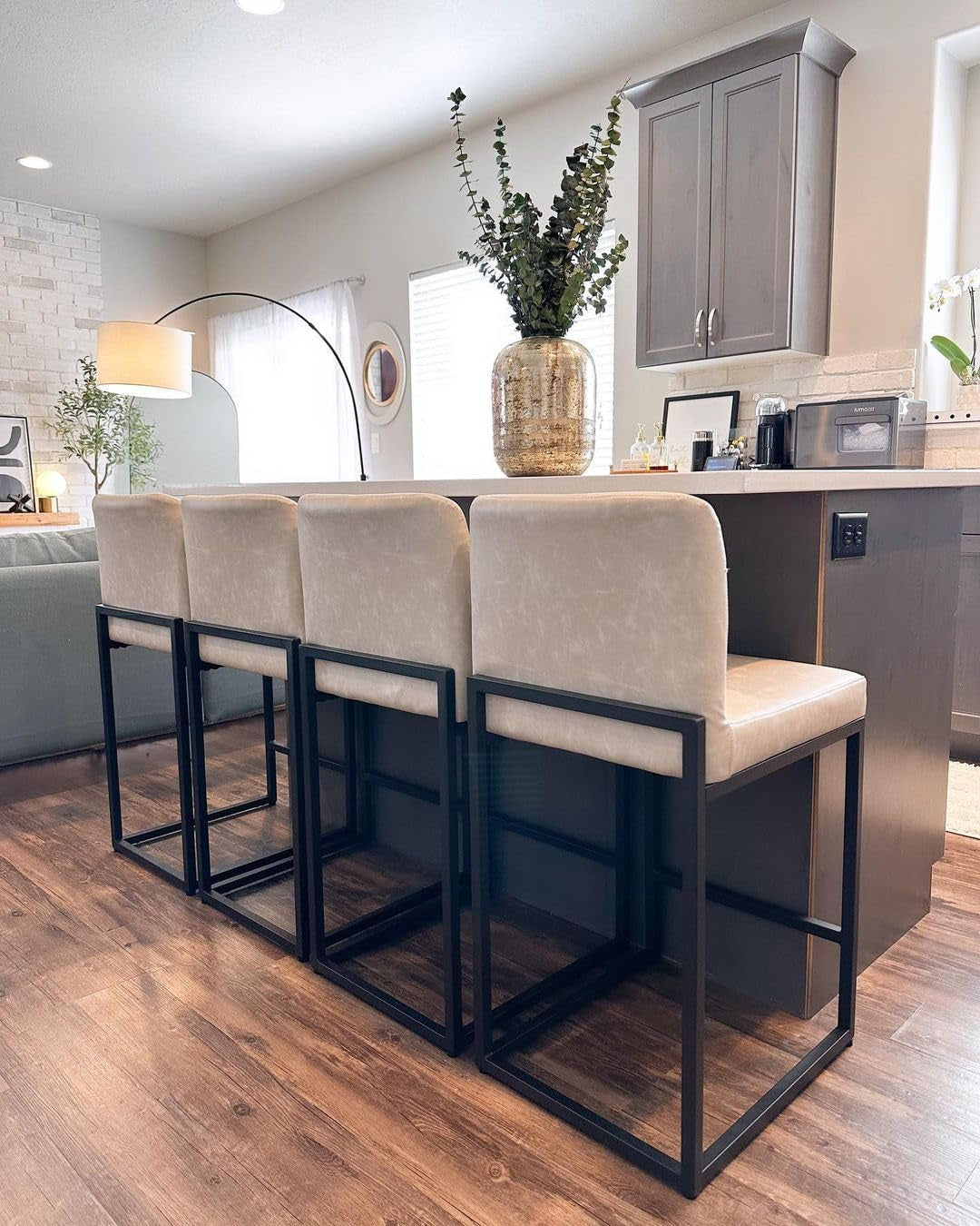 VertaSet 37" Modern Faux Leather Counter Height Bar Stools – Set of 4