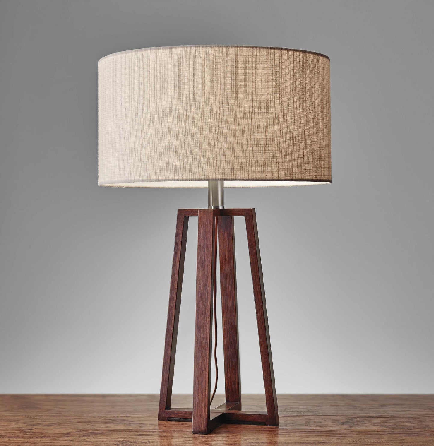 CrossGlow 23.75" Walnut Table Lamp with Natural Linen Shade