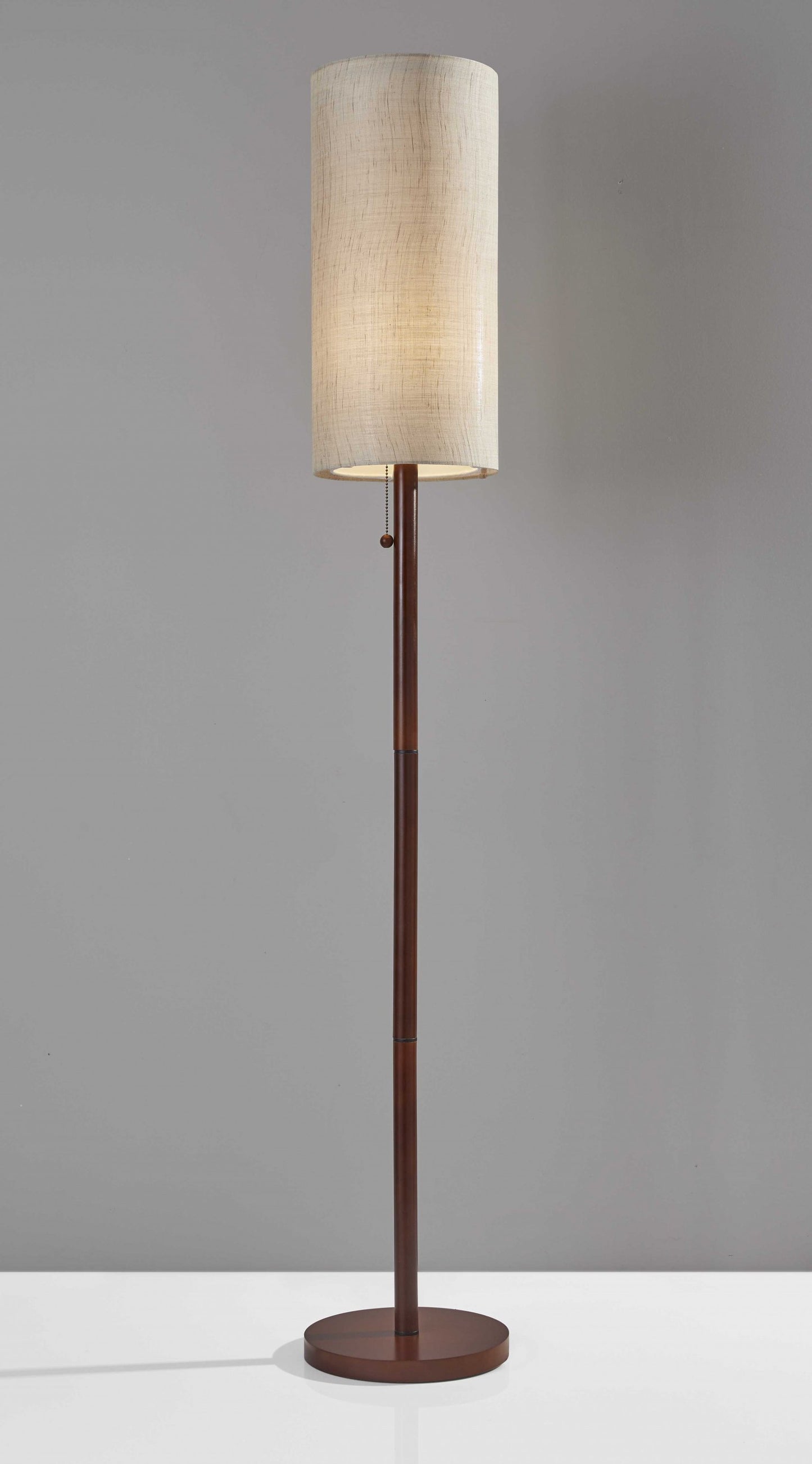 WaldenGlow 60" Walnut Floor Lamp with Double-Cylinder Fabric Shade