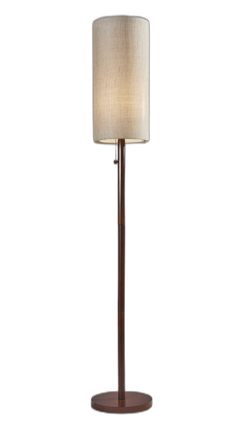 WaldenGlow 60" Walnut Floor Lamp with Double-Cylinder Fabric Shade