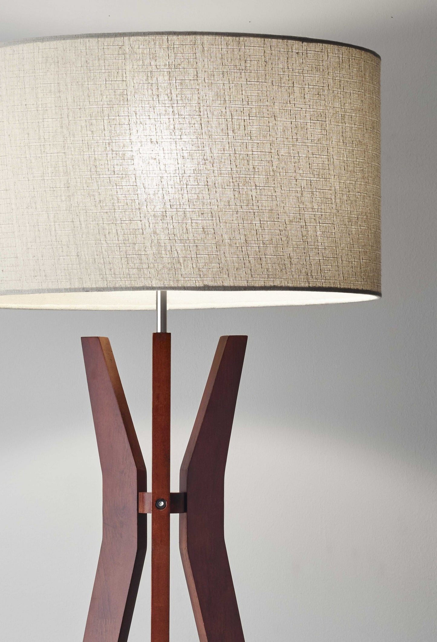 SageStand 68" Walnut Tripod Floor Lamp with Shelf and Linen Shade