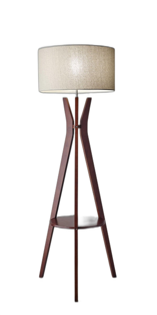 SageStand 68" Walnut Tripod Floor Lamp with Shelf and Linen Shade