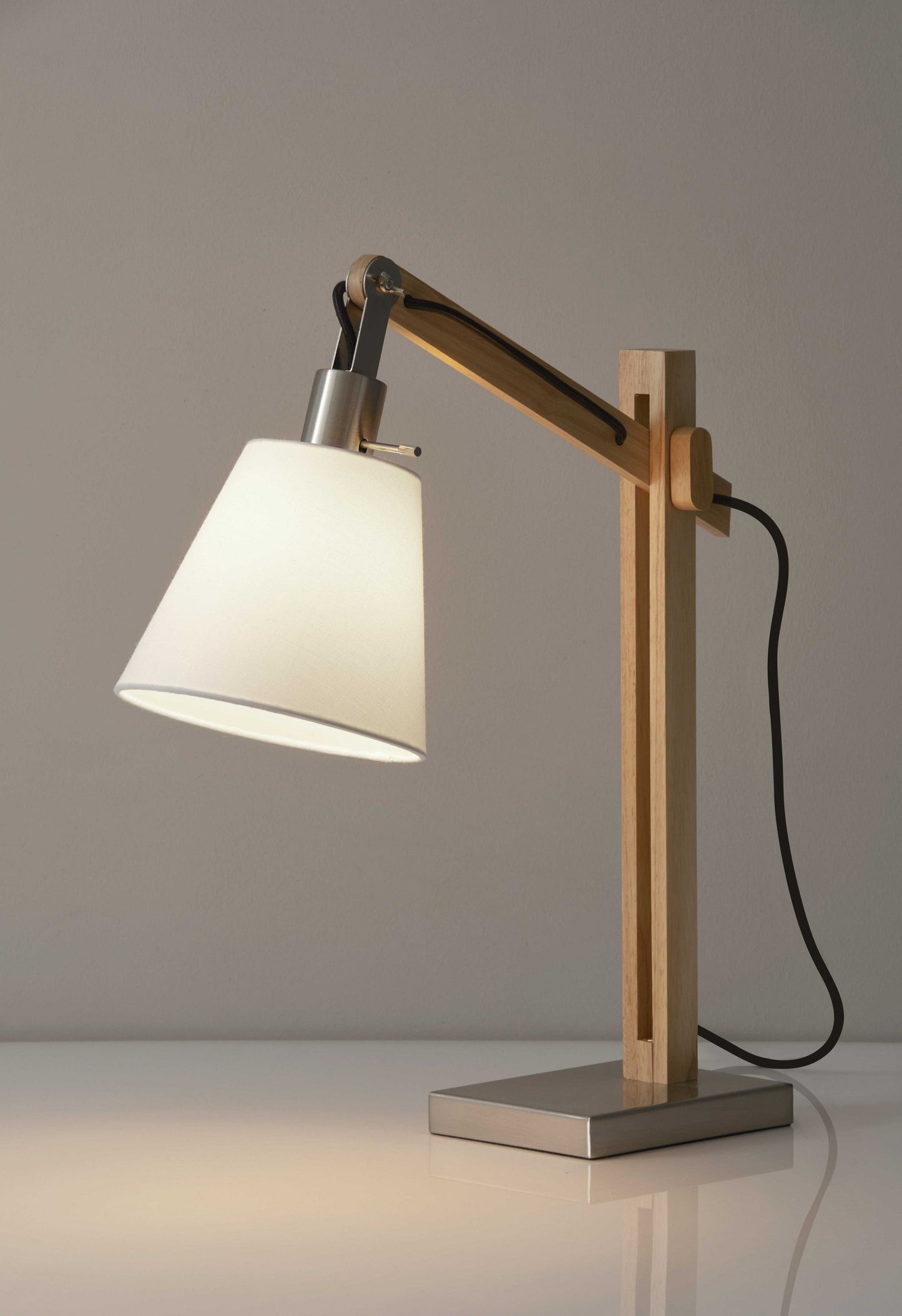 TimberAngle ~ Adjustable Wood & Steel Table Lamp