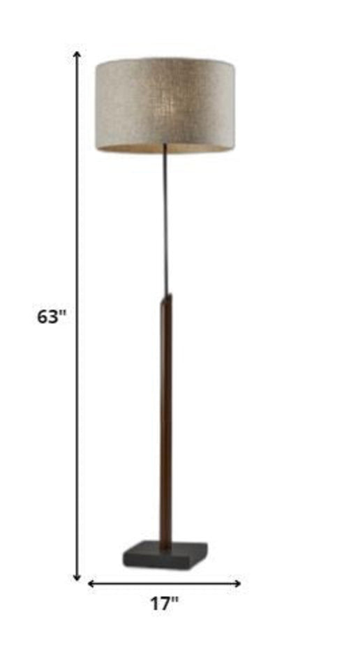 Formlite 60" Walnut & Black Metal Floor Lamp with Natural Fabric Shade