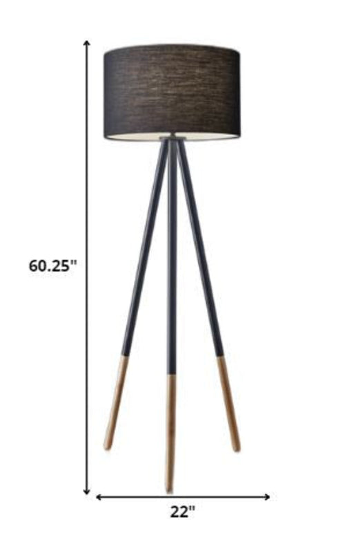 TerraTripod™ 60" Modern Black & Rubberwood Tripod Floor Lamp