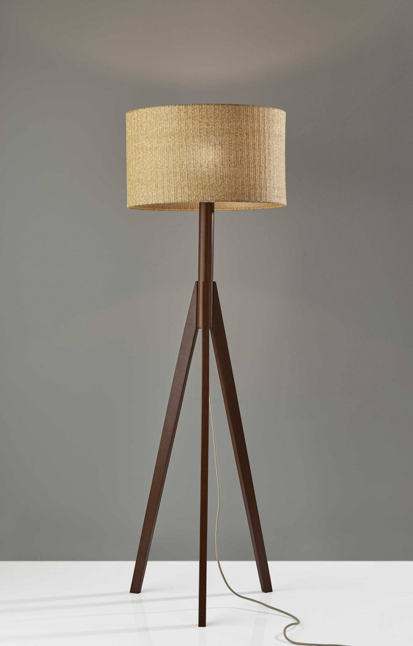 GrainGlow 60" Ash Wood Tripod Floor Lamp with Grey Felt Shade