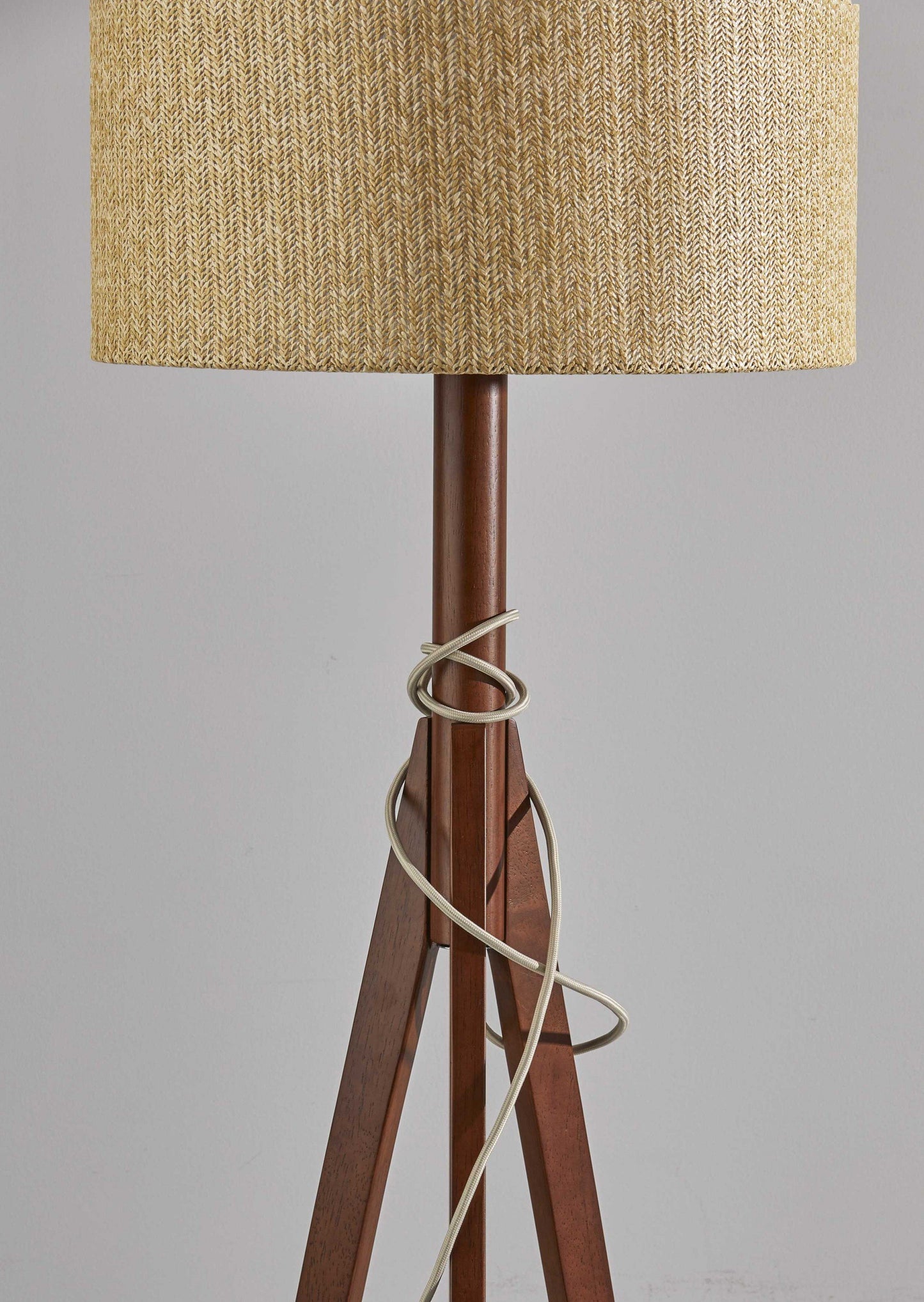 GrainGlow 60" Ash Wood Tripod Floor Lamp with Grey Felt Shade