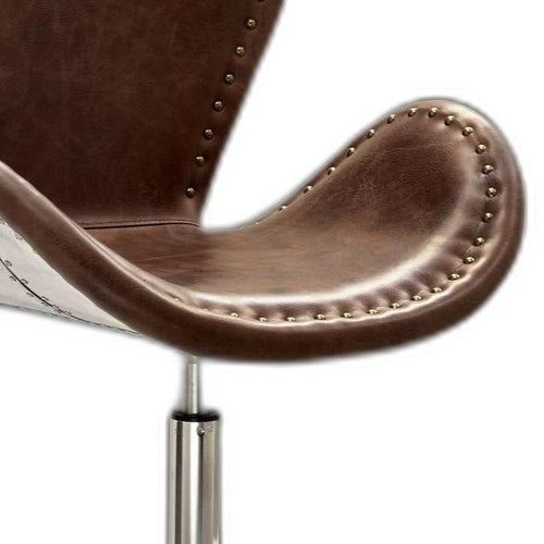 AeroForge 33" Retro Brown Leather & Aluminum Accent Chair