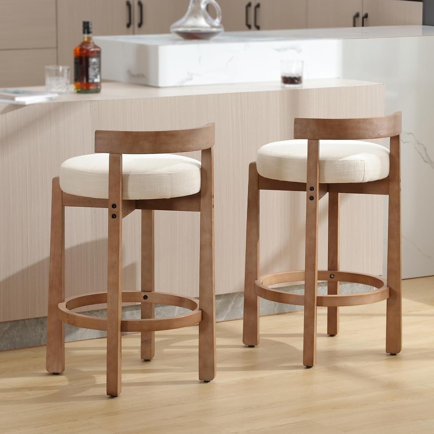 Oaklyn 31" Armless Wood Bar Stool with Linen Cushion – Set of 2
