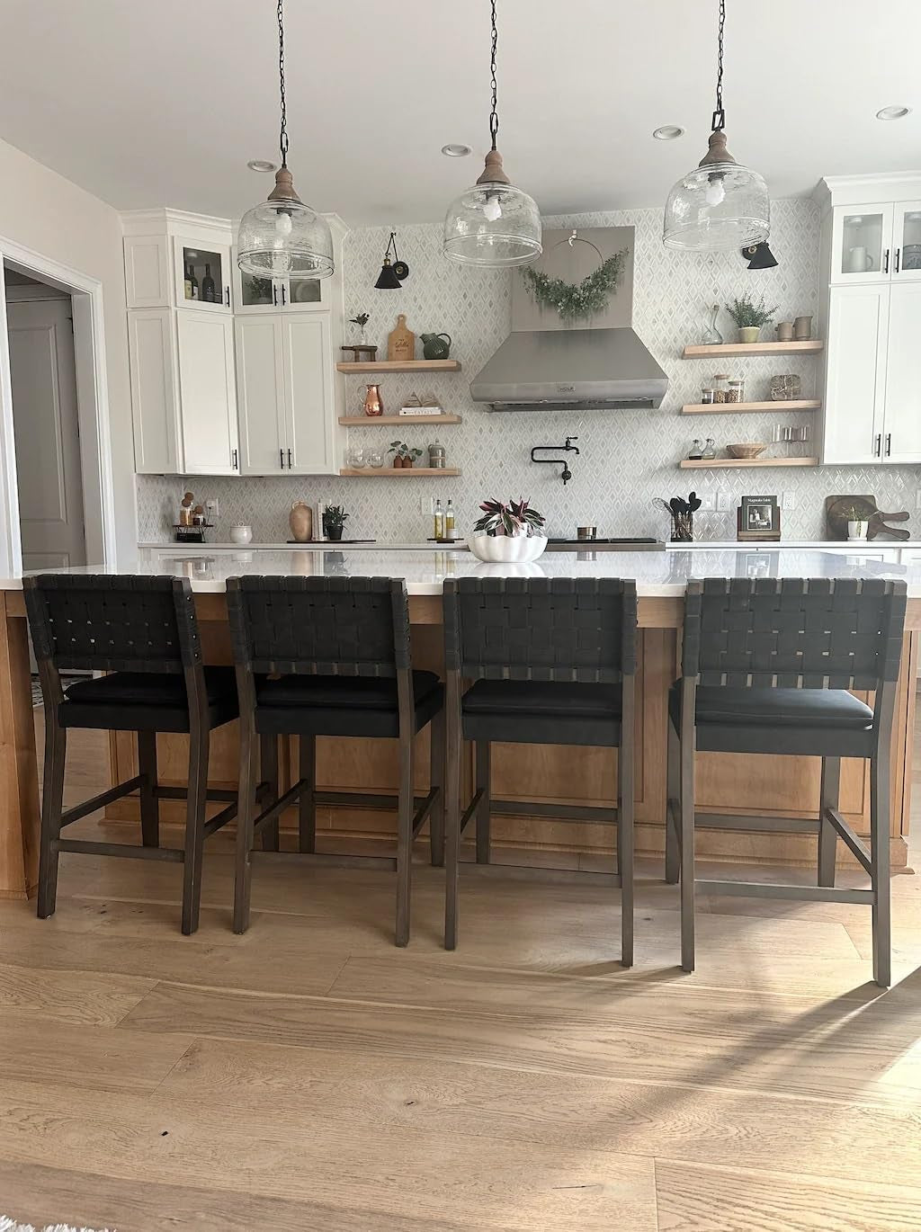 Cohen 26" Mid-Century Leather Bar Stool with Footrest
