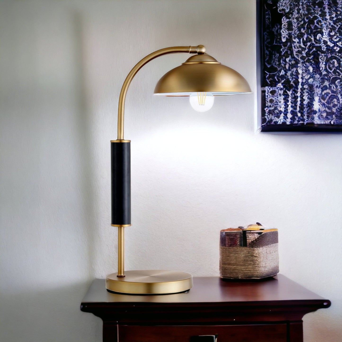 AuroraDesk 24" Gold & Black Dome Desk Lamp