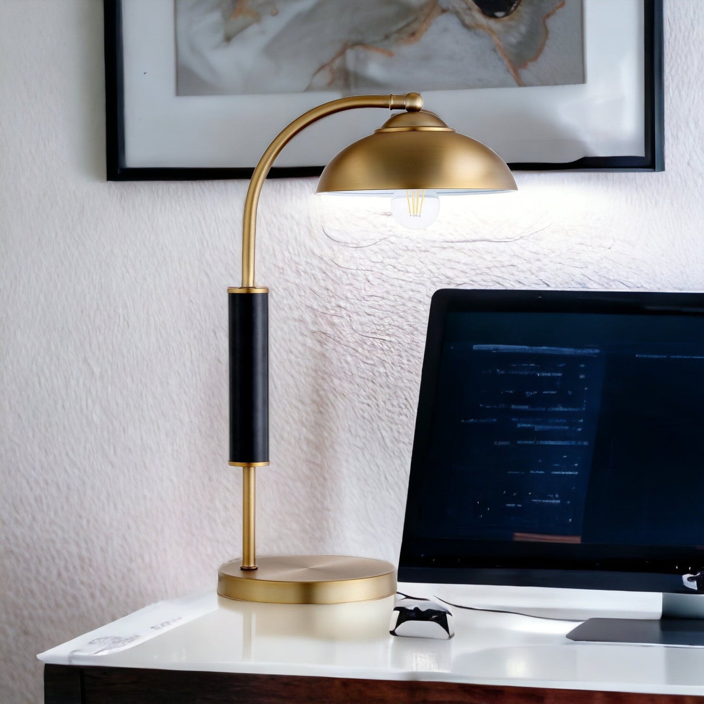 AuroraDesk 24" Gold & Black Dome Desk Lamp