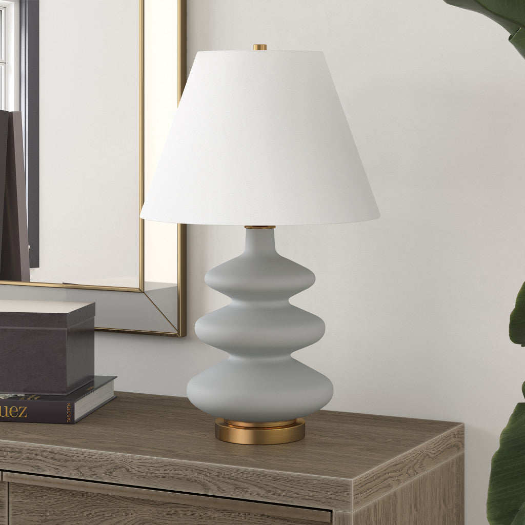 The Aurelia Lamp – 26” Gray & Gold Gourd with Empire Shade