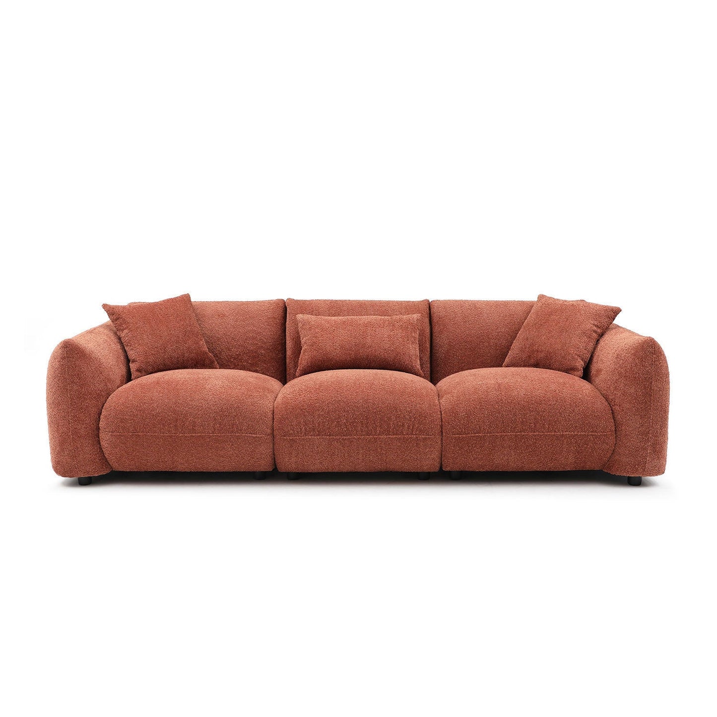 102.36" Orange Boucle Modern Deep Seat Sofa