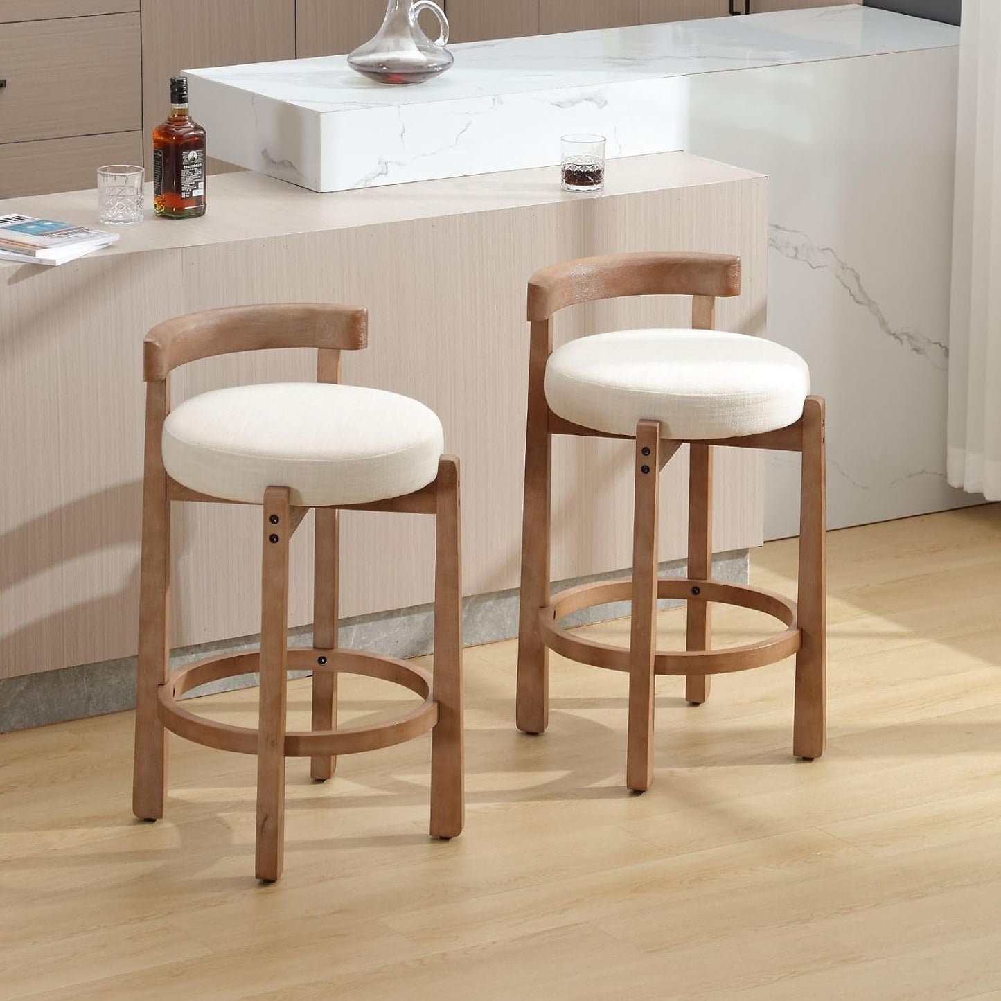 Oaklyn 31" Armless Wood Bar Stool with Linen Cushion – Set of 2