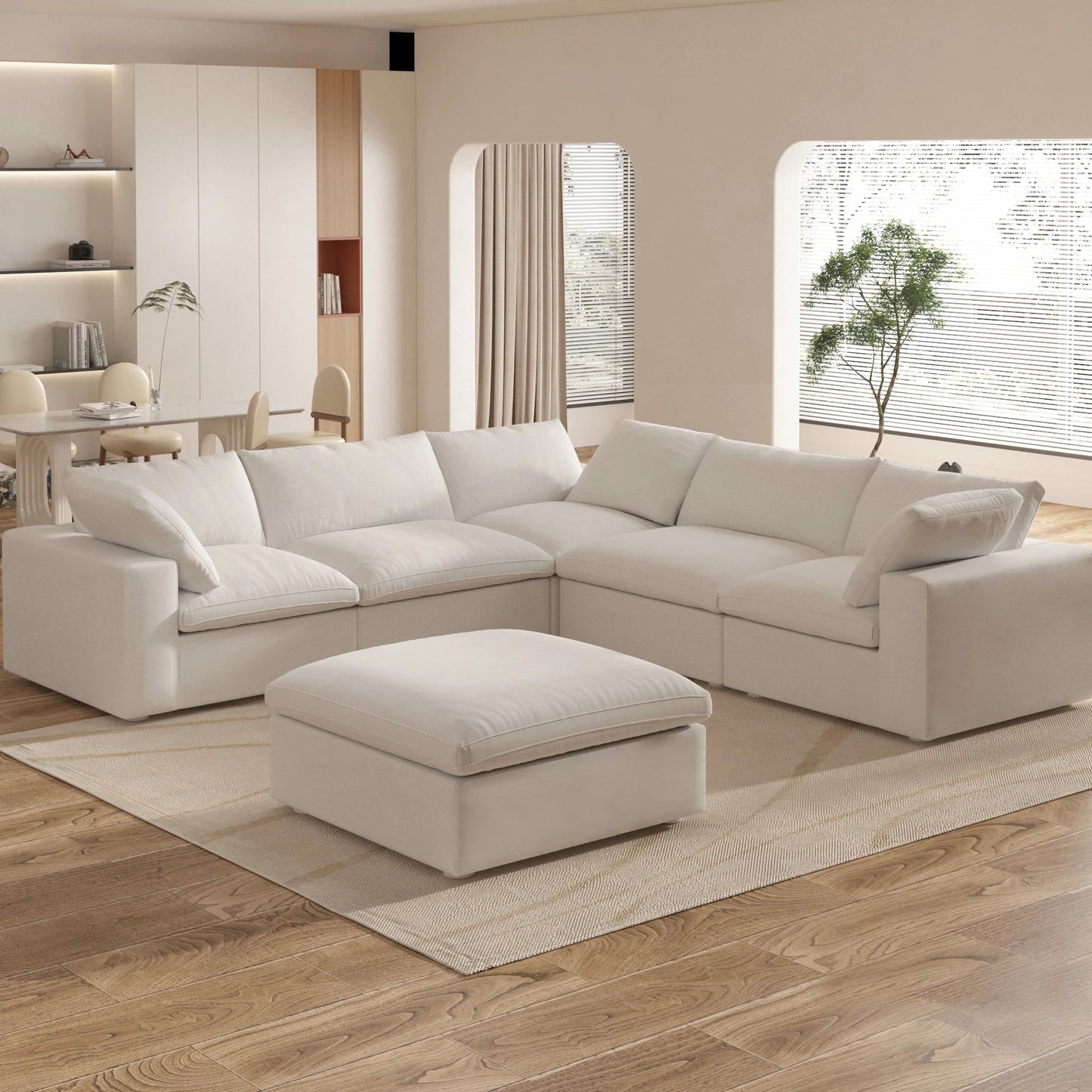 Sdorens Oversized Down-Filled Modular Sectional Sofa – 5-Seater L-Shaped Couch with Storage Ottoman and Reversible Chaise