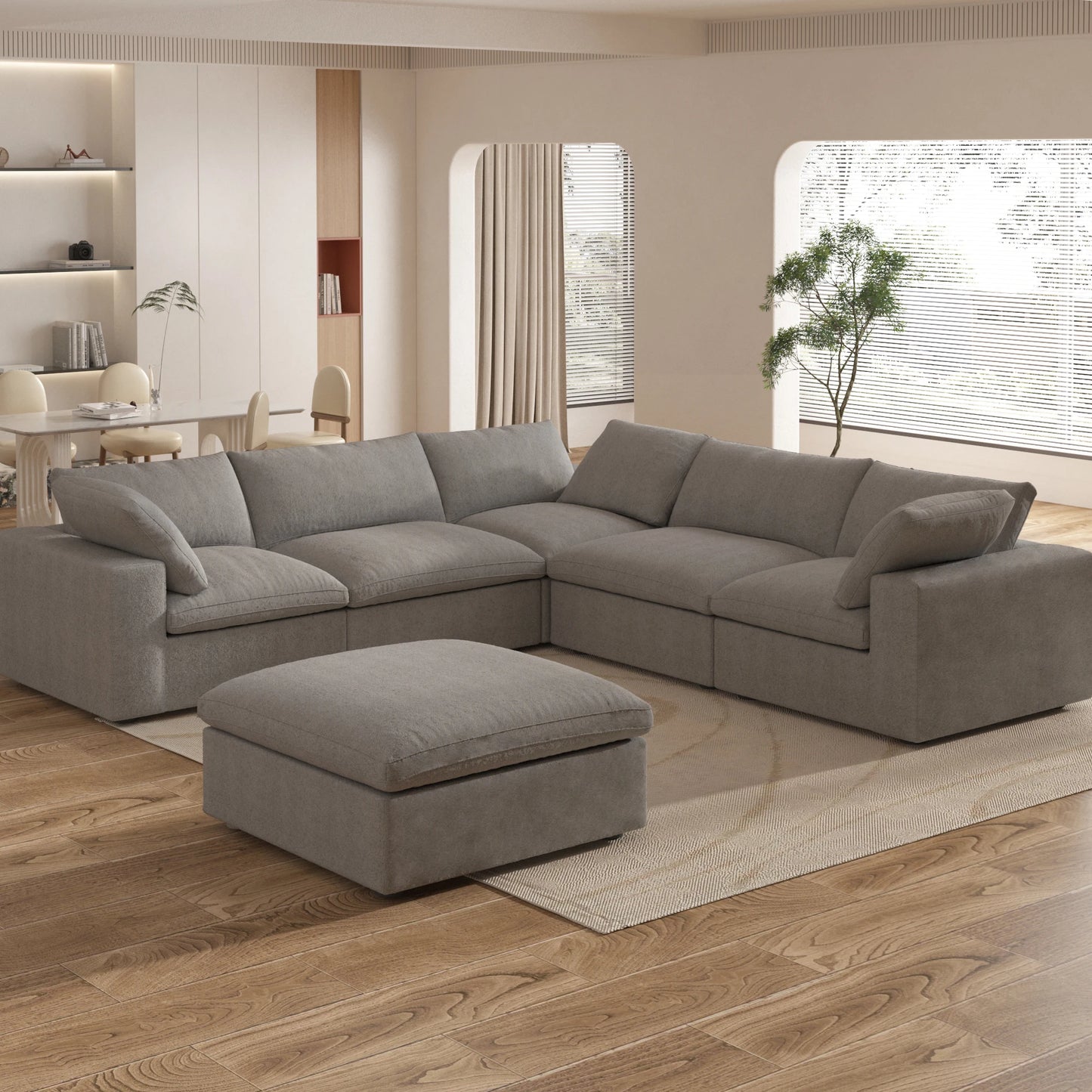 Sdorens Oversized Down-Filled Modular Sectional Sofa – 5-Seater L-Shaped Couch with Storage Ottoman and Reversible Chaise