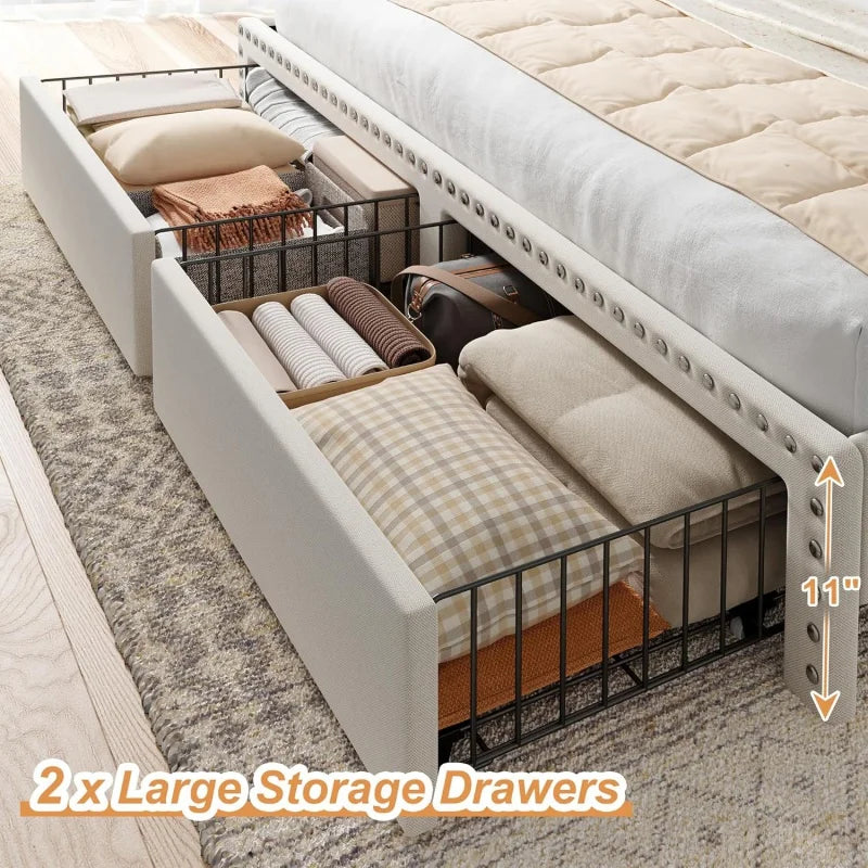 EnHomee Upholstered Bed Frame in Elegant Beige