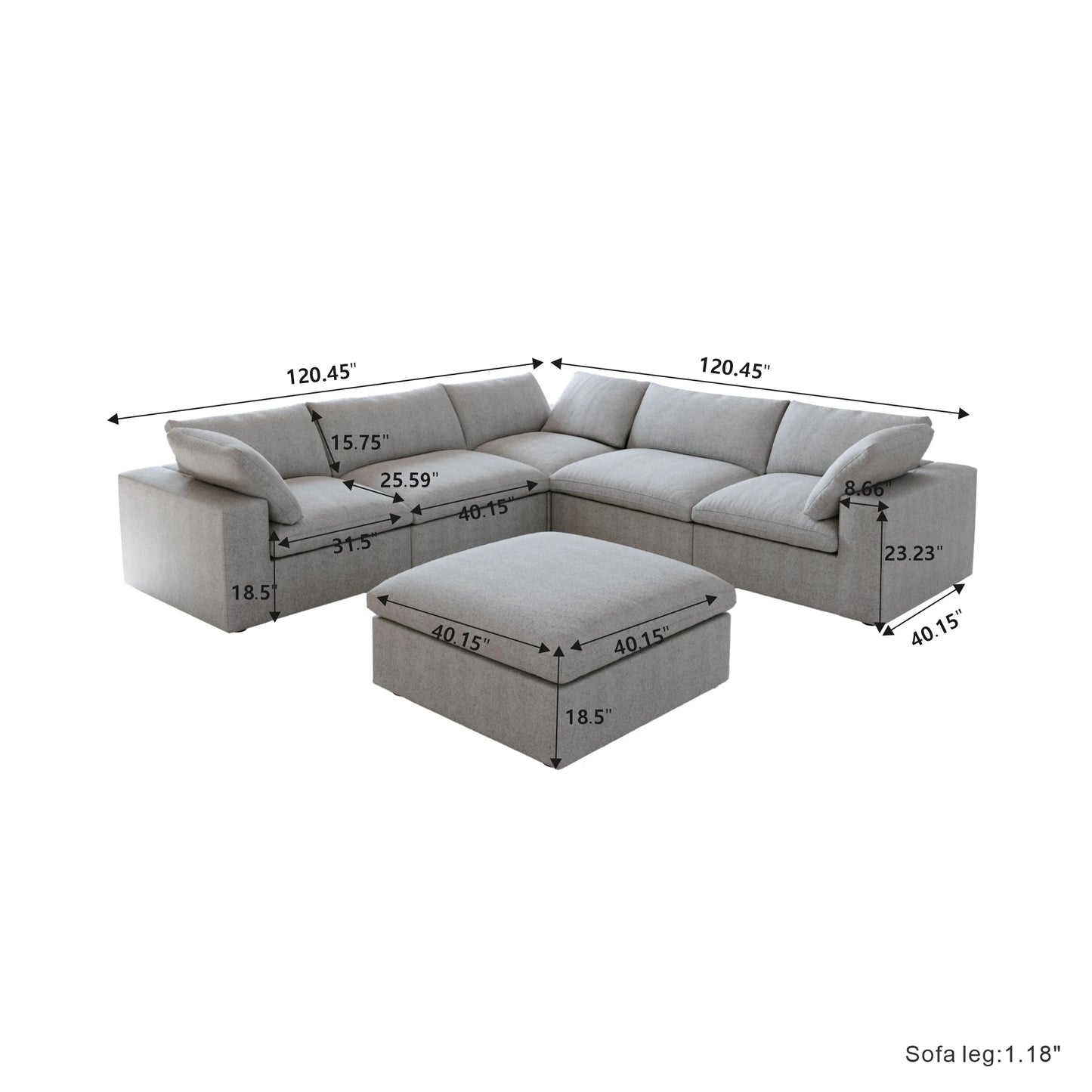 Sdorens Oversized Down-Filled Modular Sectional Sofa – 5-Seater L-Shaped Couch with Storage Ottoman and Reversible Chaise