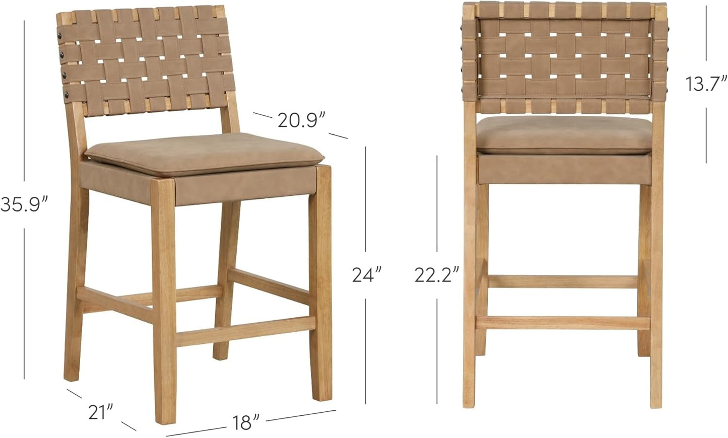 Cohen 26" Mid-Century Leather Bar Stool with Footrest