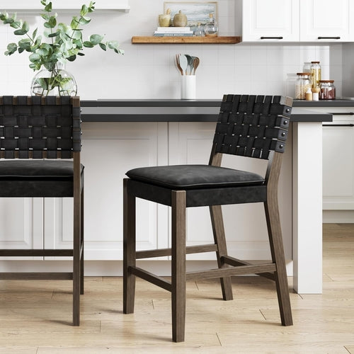 Cohen 26" Mid-Century Leather Bar Stool with Footrest