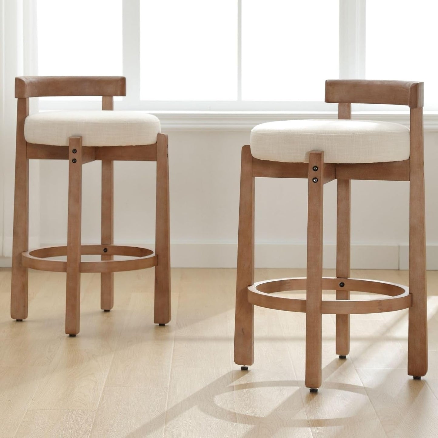 Oaklyn 31" Armless Wood Bar Stool with Linen Cushion – Set of 2