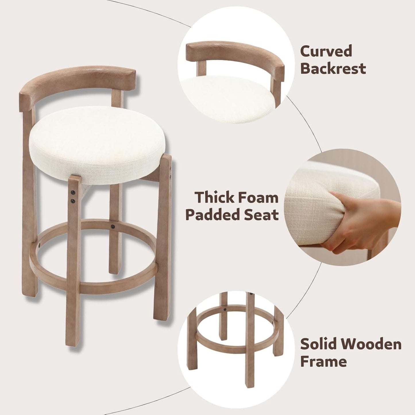 Oaklyn 31" Armless Wood Bar Stool with Linen Cushion – Set of 2