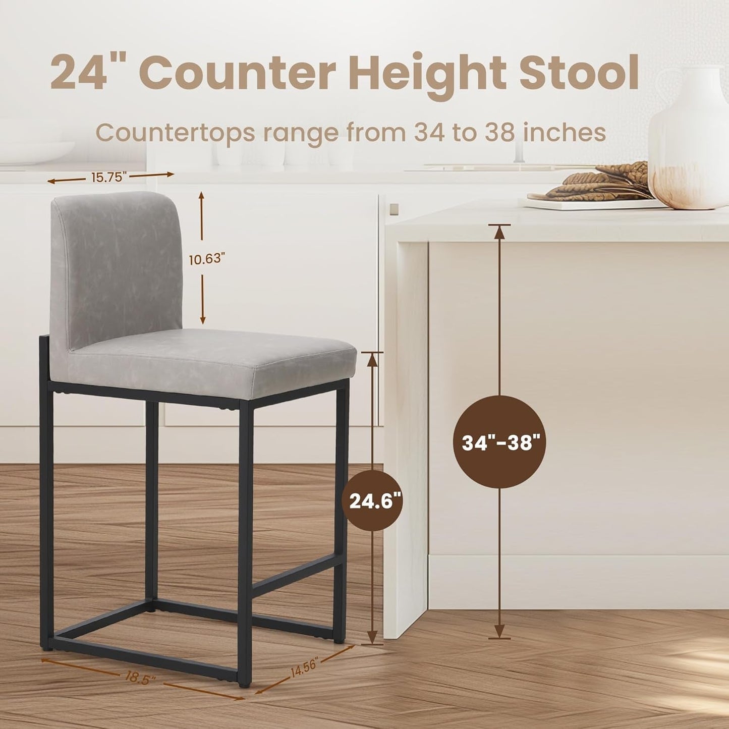 VertaSet 37" Modern Faux Leather Counter Height Bar Stools – Set of 4