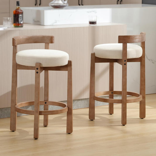 Oaklyn 31" Armless Wood Bar Stool with Linen Cushion – Set of 2