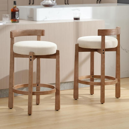 Oaklyn 31" Armless Wood Bar Stool with Linen Cushion – Set of 2