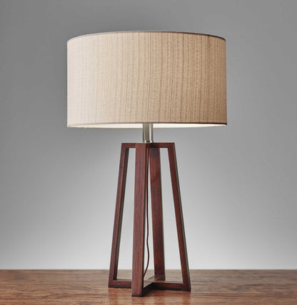 CrossGlow 23.75" Walnut Table Lamp with Natural Linen Shade
