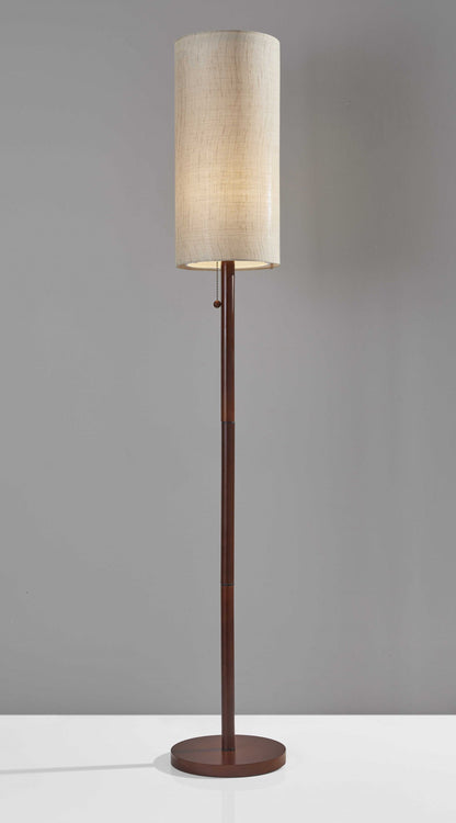 WaldenGlow 60" Walnut Floor Lamp with Double-Cylinder Fabric Shade