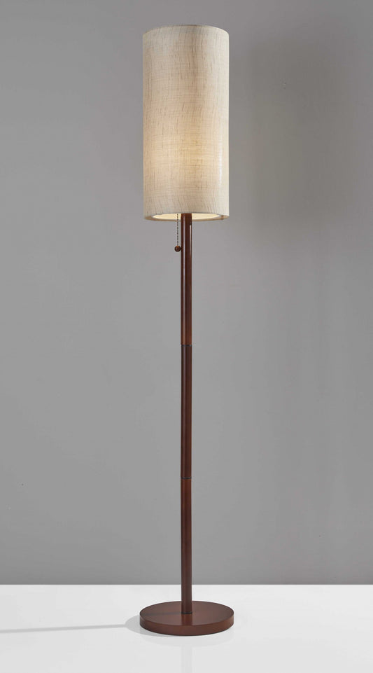 WaldenGlow 60" Walnut Floor Lamp with Double-Cylinder Fabric Shade