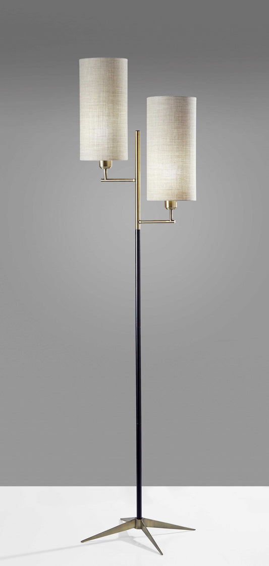 NovaMod 69.75" Black & Brass Floor Lamp with Natural Cylinder Shade