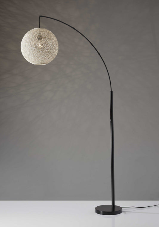 RayaGlow 68" Bronze Arc Floor Lamp with Cream Rattan Globe Shade