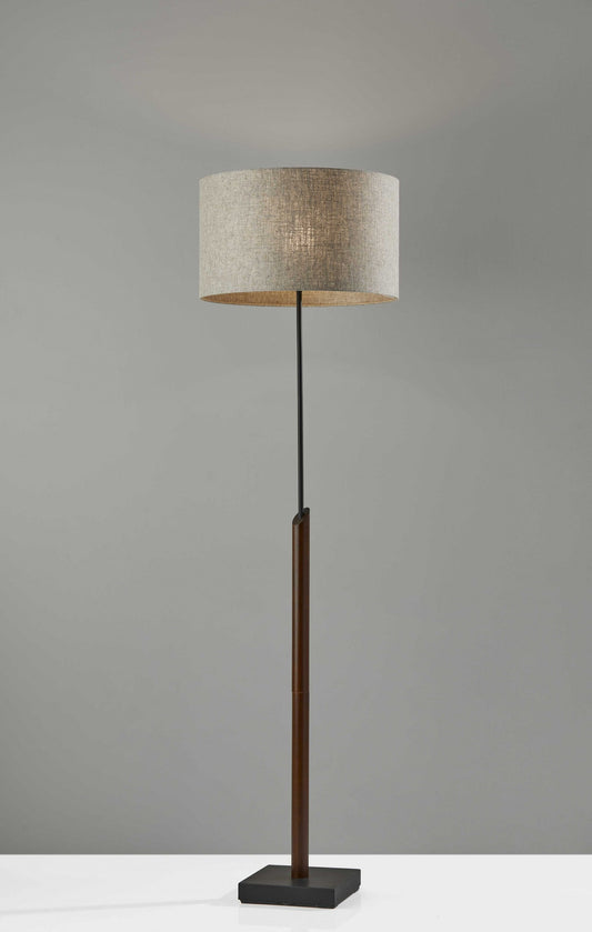 Formlite 60" Walnut & Black Metal Floor Lamp with Natural Fabric Shade