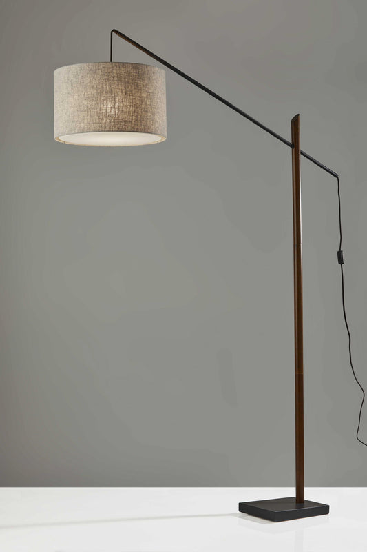 Arcloft 76.5" Walnut & Black Metal Arc Floor Lamp with Fabric Shade