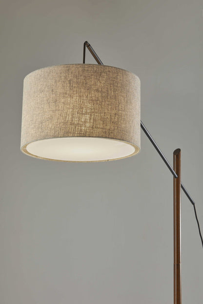 Arcloft 76.5" Walnut & Black Metal Arc Floor Lamp with Fabric Shade