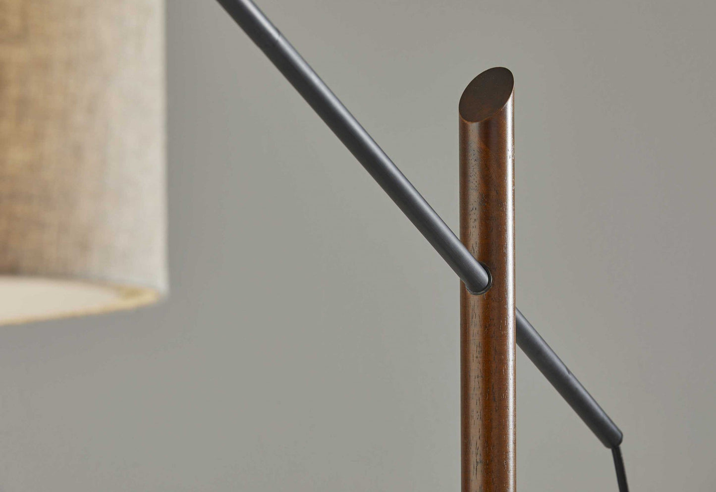Arcloft 76.5" Walnut & Black Metal Arc Floor Lamp with Fabric Shade
