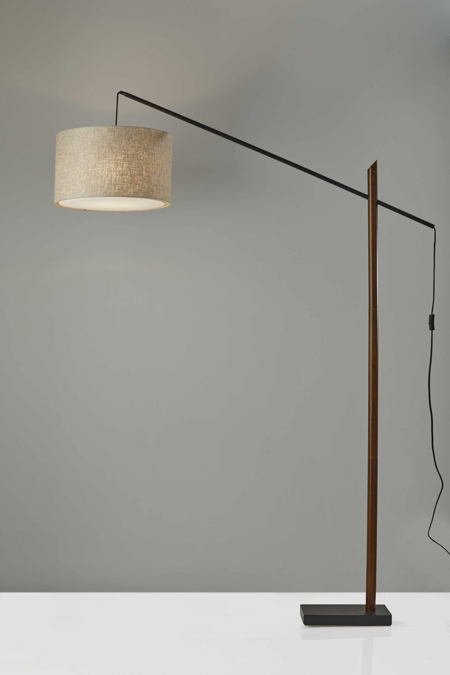 Arcloft 76.5" Walnut & Black Metal Arc Floor Lamp with Fabric Shade