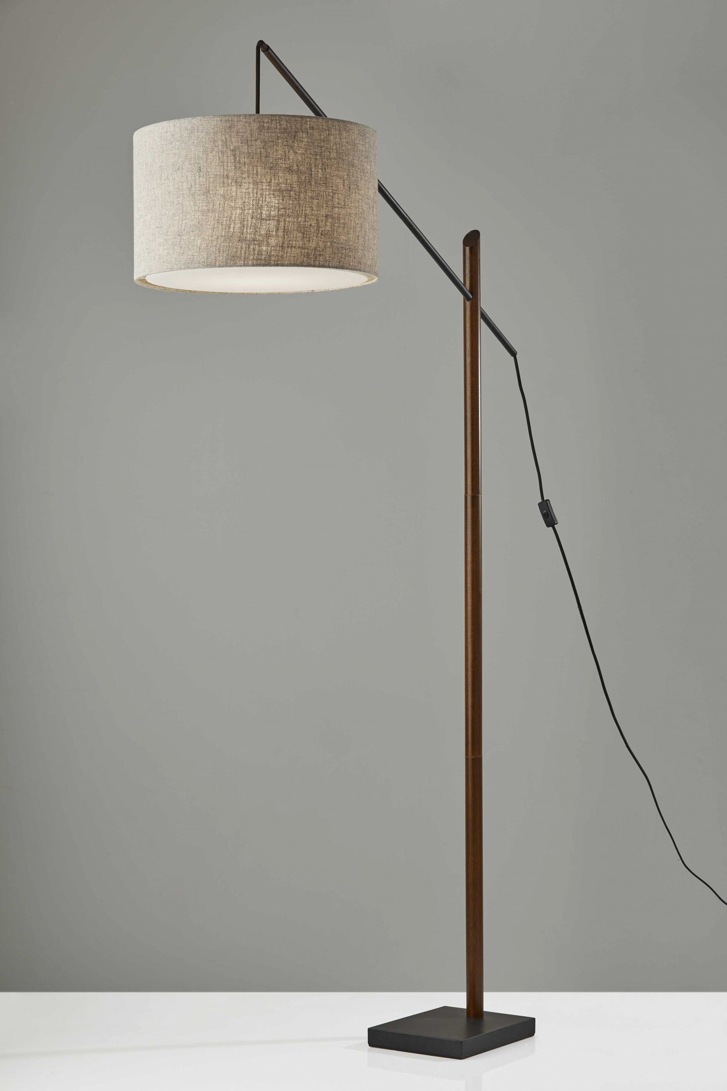 Arcloft 76.5" Walnut & Black Metal Arc Floor Lamp with Fabric Shade