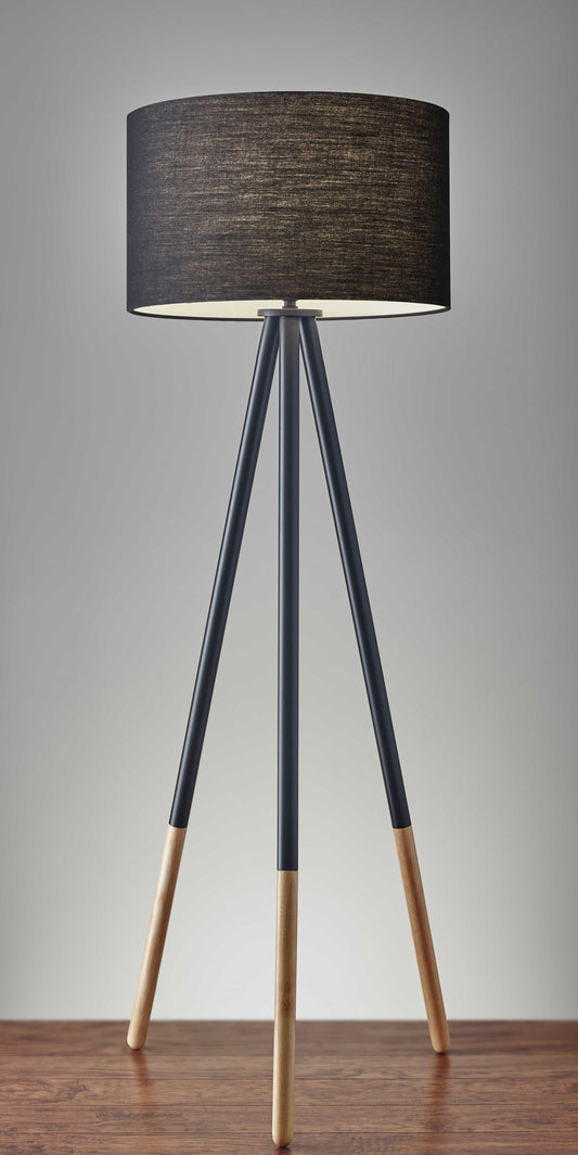 TerraTripod™ 60" Modern Black & Rubberwood Tripod Floor Lamp