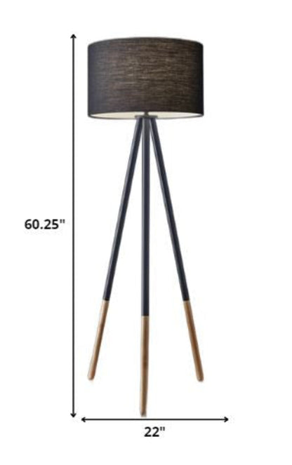 TerraTripod™ 60" Modern Black & Rubberwood Tripod Floor Lamp