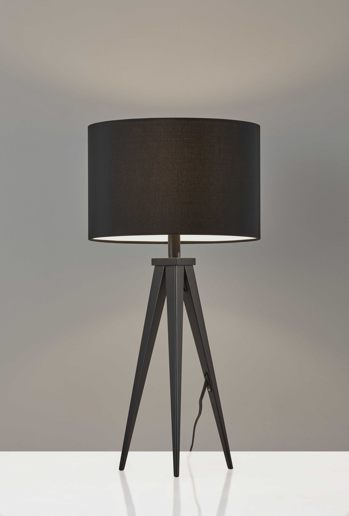 TriLumina 28" Black Metal Tripod Table Lamp with Black Drum Shade