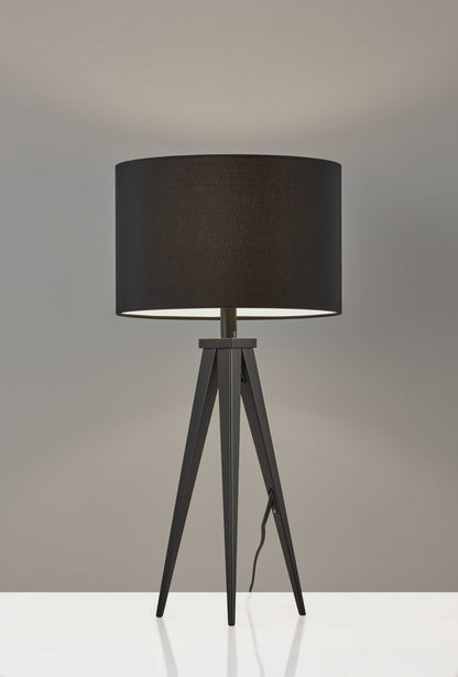 TriLumina 28" Black Metal Tripod Table Lamp with Black Drum Shade